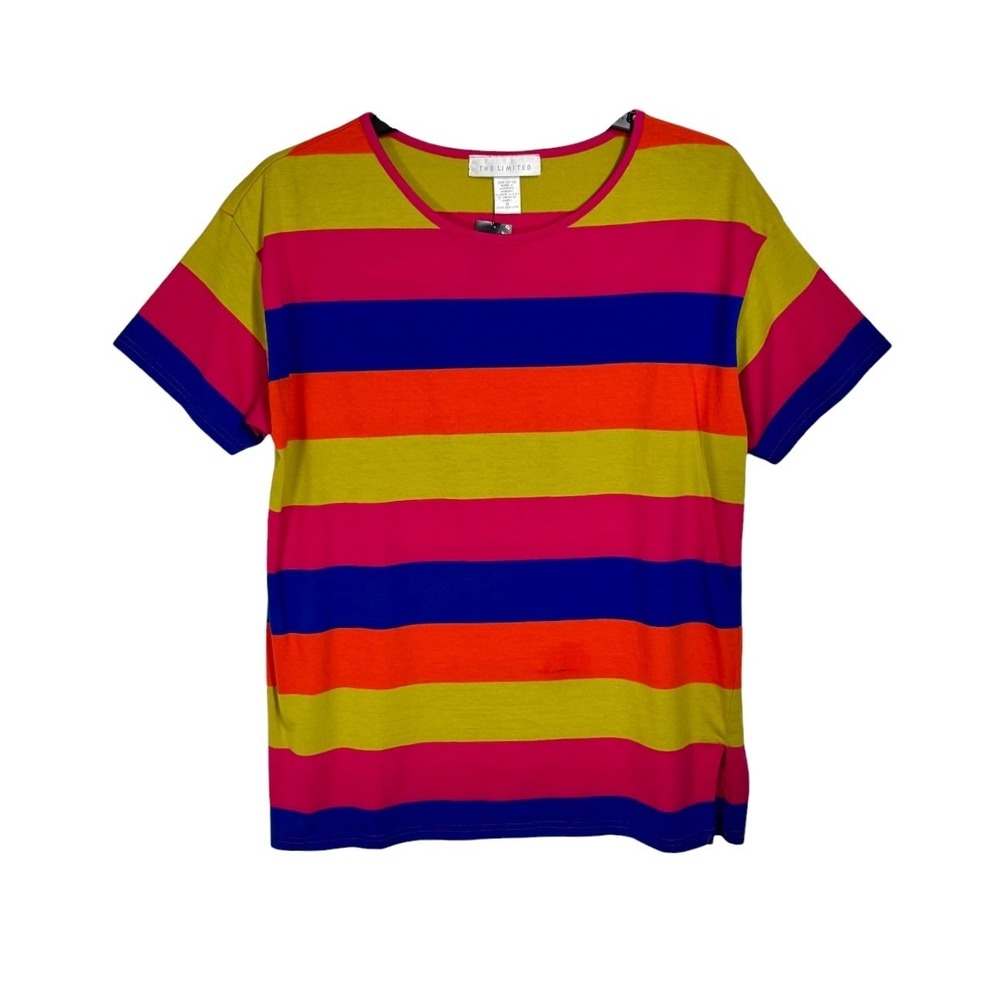 Vintage 90s The Limited Oversized Rainbow Striped T Shirt Size Small Colorblock